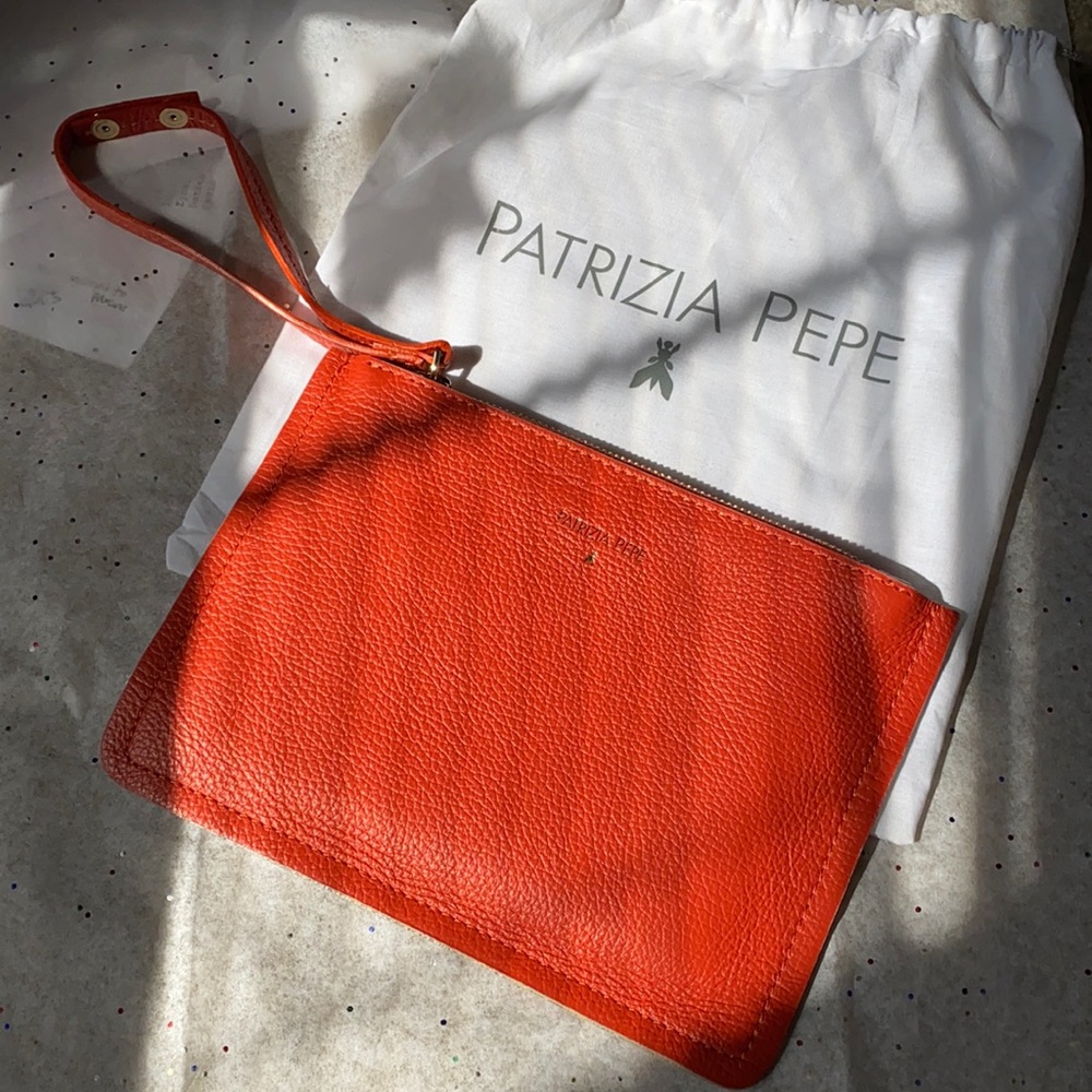 NEW Patrizia Pepe Flat Clutch in Dark Orange